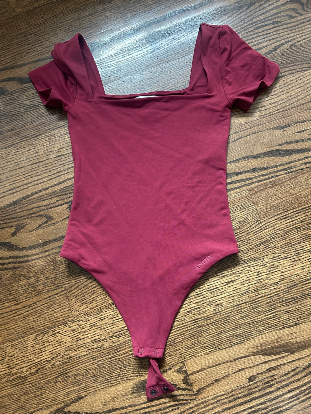 Aritzia Short Sleeve Bandeau Bodysuit in burgundy